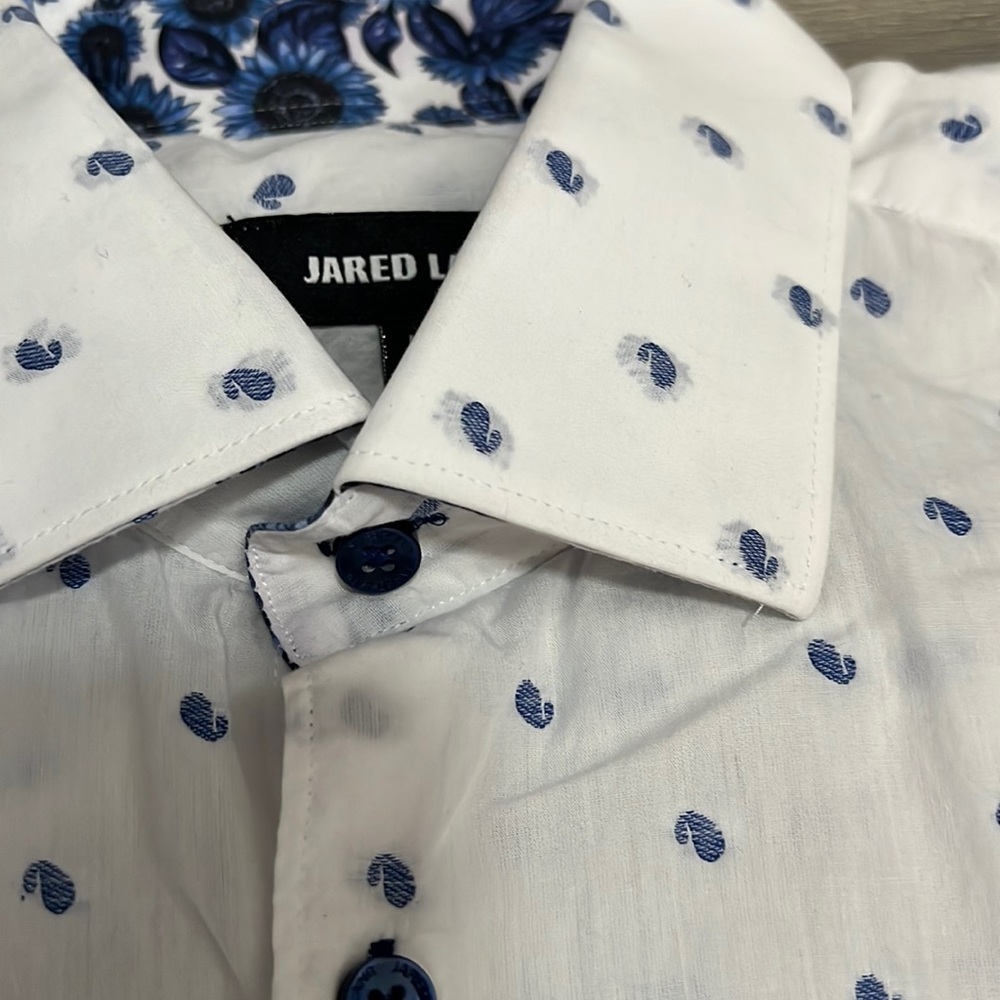 Jared Lang Men Button Down Short Sleeve Paisley Floral Embroidered Shirt Top M - Picture 2 of 9